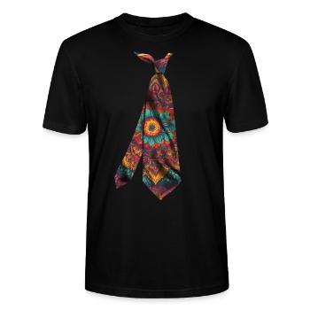 colorful printed necktie t-shirt flower design - Stanley/Stella CRAFTER Unisex Organic T-Shirt - black - Front - Alina (178cm) & Michal (187cm)