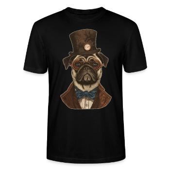 Steampunk Pug - Stanley/Stella CRAFTER Unisex Organic T-Shirt - black - Front - Alina (178cm) & Michal (187cm)