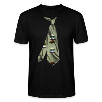 Printed necktie t-shirt japanese woodblock print - Stanley/Stella CRAFTER Unisex Organic T-Shirt - black - Front - Alina (178cm) & Michal (187cm)