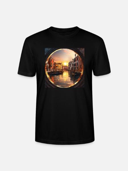 Venice, gold, sunset, reflection - Stanley/Stella CRAFTER Unisex Organic T-Shirt - black