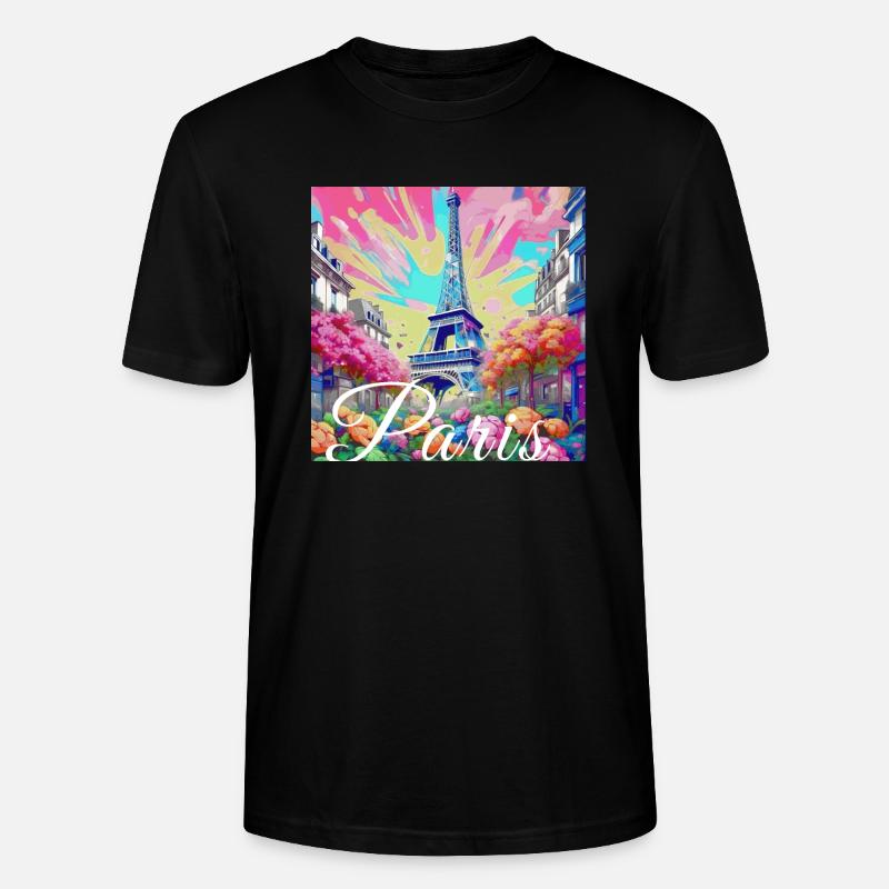 Paris,poster, spring,flowers, Eiffel Tower - Stanley/Stella CRAFTER Unisex Organic T-Shirt - black