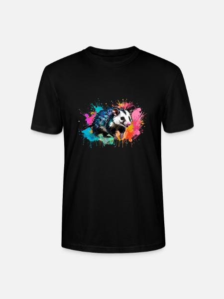 Opossum, ilustration,Beutelratte, bunt, Graffiti - Stanley/Stella Unisex Bio-T-Shirt CRAFTER - Schwarz