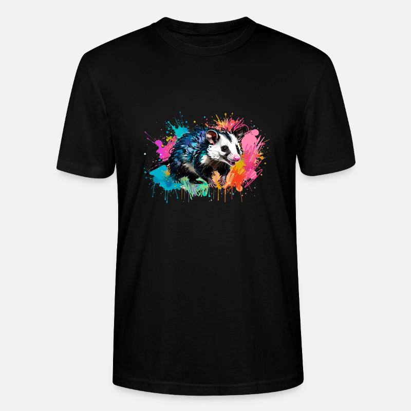 Opossum, ilustration,Beutelratte, bunt, Graffiti - Stanley/Stella Unisex Bio-T-Shirt CRAFTER - Schwarz