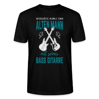 Alter Mann mit Bass Gitarre Bassist - Stanley/Stella Unisex Bio-T-Shirt CRAFTER - Schwarz - Vorne - Alina (178cm) & Michal (187cm)