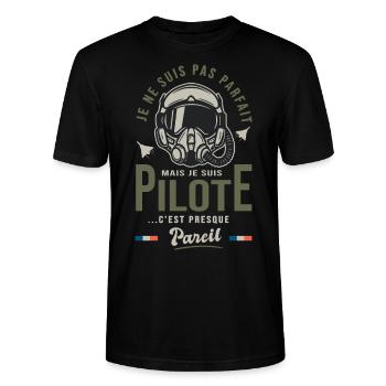 parfait pilote avion de chasse Cadeau humour armée - T-shirt bio CRAFTER Stanley Stella Unisexe - noir - Devant - Alina (178cm) & Michal (187cm)