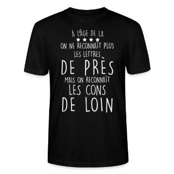 L'âge de la retraite humour papy mamie - T-shirt bio CRAFTER Stanley Stella Unisexe - noir - Devant - Alina (178cm) & Michal (187cm)