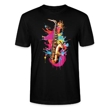 Saxophone coloré - T-shirt bio CRAFTER Stanley Stella Unisexe - noir - Devant - Alina (178cm) & Michal (187cm)