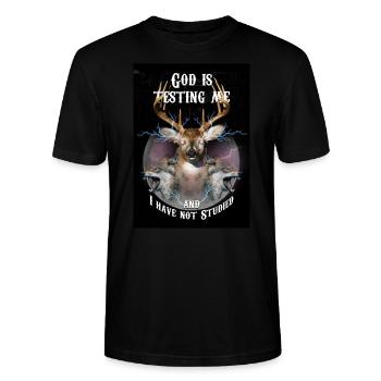 Gott prüft mich und ich habe nicht studiert - Stanley/Stella Unisex Bio-T-Shirt CRAFTER - Schwarz - Vorne - Alina (178cm) & Michal (187cm)