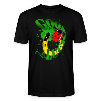 GOOD LUCK Horseshoe Clover Ladybug - Stanley/Stella CRAFTER Unisex Organic T-Shirt - black - Front - Alina (178cm) & Michal (187cm)