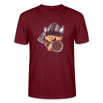 Wikinger Katze Kinder Valhalla Krieger - Stanley/Stella Unisex Bio-T-Shirt CRAFTER - Burgunderrot - Vorne - Alina (178cm) & Michal (187cm)
