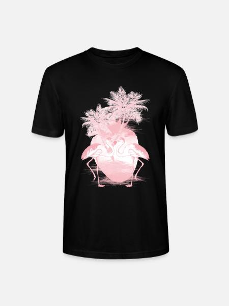 Palm Flamingos Summer Pink - Stanley/Stella CRAFTER Unisex Organic T-Shirt - black