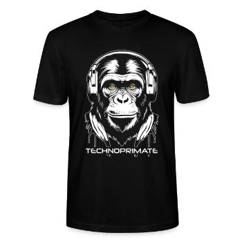 TechnoPrimate Headphone Ape Art #1 White - Stanley/Stella CRAFTER Unisex Organic T-Shirt - black - Front - Alina (178cm) & Michal (187cm)