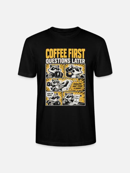 Coffee First, Questions Later – Kaffee-Waschbär - Stanley/Stella Unisex Bio-T-Shirt CRAFTER - Schwarz