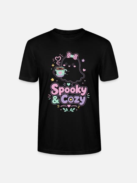 Spooky & Cozy Geist mit Kaffee - Stanley/Stella Unisex Bio-T-Shirt CRAFTER - Schwarz