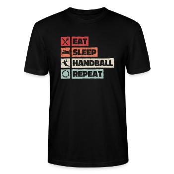 Eat Sleep Handball Repeat retro vintage teamsport - Stanley/Stella Unisex Bio-T-Shirt CRAFTER - Schwarz - Vorne - Alina (178cm) & Michal (187cm)