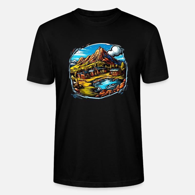 Paysage - Illustration - T-shirt bio CRAFTER Stanley Stella Unisexe - noir
