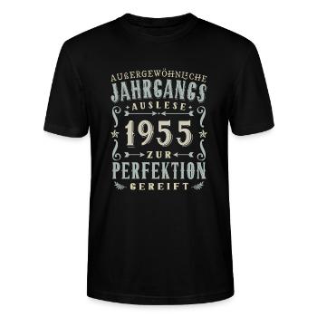 70. Geburtstag 70 Jahre Jahrgang 1955 - Stanley/Stella Unisex Bio-T-Shirt CRAFTER - Schwarz - Vorne - Alina (178cm) & Michal (187cm)