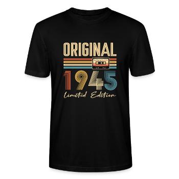 Anniversaire 80 Ans Original 1945 Cadeau Fête - T-shirt bio CRAFTER Stanley Stella Unisexe - noir - Devant - Alina (178cm) & Michal (187cm)