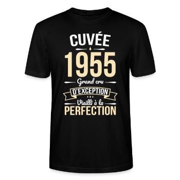 70. Jubiläum - Cuvée 1955 - Humor Geschenk - Stanley/Stella Unisex Bio-T-Shirt CRAFTER - Schwarz - Vorne - Alina (178cm) & Michal (187cm)