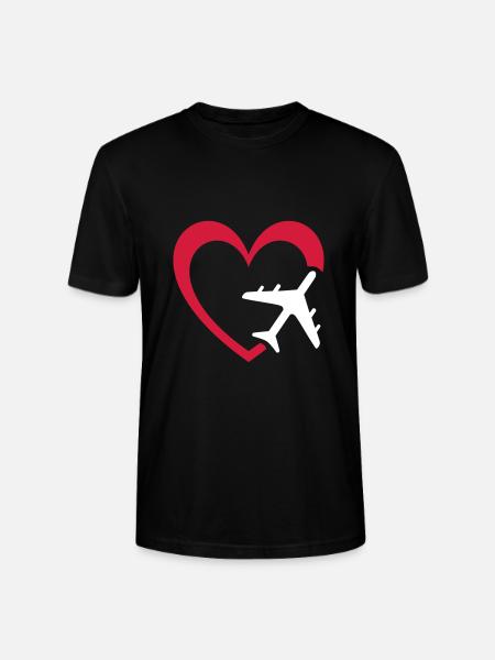 Plane and heart - Stanley/Stella CRAFTER Unisex Organic T-Shirt - black