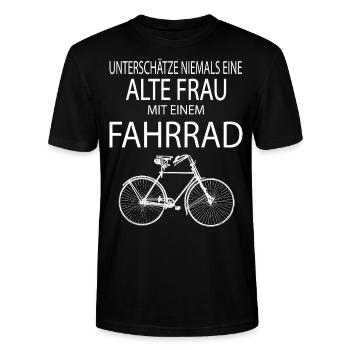 Alte Dame Frau Fahrrad - Stanley/Stella Unisex Bio-T-Shirt CRAFTER - Schwarz - Vorne - Alina (178cm) & Michal (187cm)