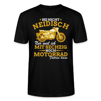 Motorrad Shirt • Neidisch Motorradfahrer Geschenk - Stanley/Stella Unisex Bio-T-Shirt CRAFTER - Schwarz - Vorne - Alina (178cm) & Michal (187cm)