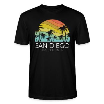 San Diego California Beach SoCal Retro Vintage - Stanley/Stella Unisex Bio-T-Shirt CRAFTER - Schwarz - Vorne - Alina (178cm) & Michal (187cm)