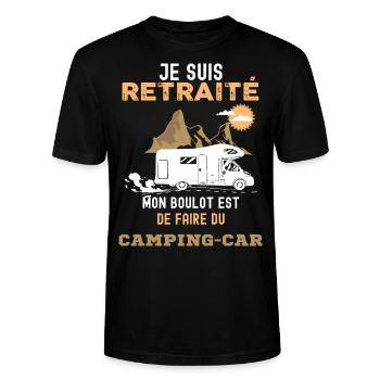 Camping-car retraité humour camping - T-shirt bio CRAFTER Stanley Stella Unisexe - noir - Devant - Alina (178cm) & Michal (187cm)