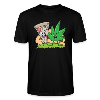 Pizza Und Weed Cannabis Marihuana - Stanley/Stella Unisex Bio-T-Shirt CRAFTER - Schwarz - Vorne - Alina (178cm) & Michal (187cm)