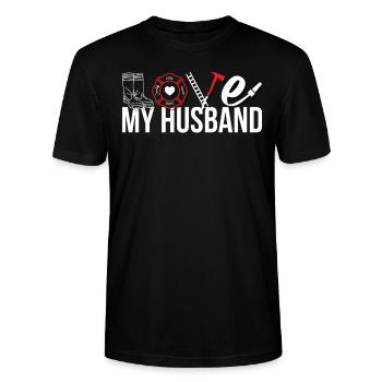 Stolze Feuerwehrmann-Frau Von Feuerwehrler Ehefrau - Stanley/Stella Unisex Bio-T-Shirt CRAFTER - Schwarz - Vorne - Alina (178cm) & Michal (187cm)