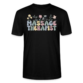 Masseurin Geschenkidee Massagetherapeutin Massage - Stanley/Stella Unisex Bio-T-Shirt CRAFTER - Schwarz - Vorne - Alina (178cm) & Michal (187cm)