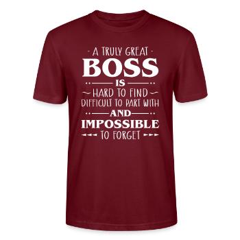 A Truly Great Boss Is ... boss gift - Stanley/Stella CRAFTER Unisex Organic T-Shirt - burgundy - Front - Alina (178cm) & Michal (187cm)