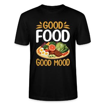 Bonne bouffe = Bonne humeur. - T-shirt bio CRAFTER Stanley Stella Unisexe - noir - Devant - Alina (178cm) & Michal (187cm)