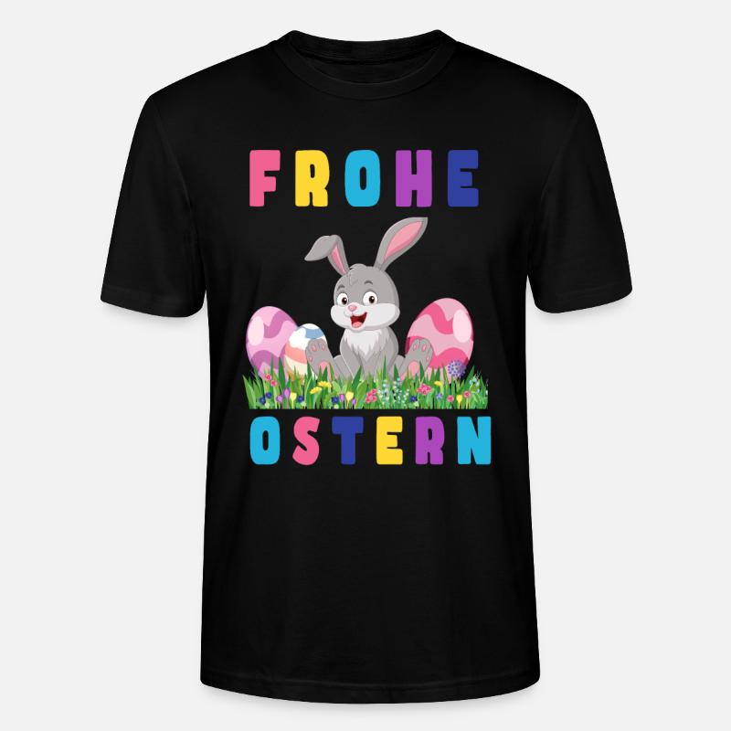 Frohe Ostern Hase bunte Eier - Stanley/Stella Unisex Bio-T-Shirt CRAFTER - Schwarz