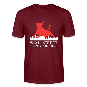 NY Stock Exchange Bull - Stanley/Stella CRAFTER Unisex Organic T-Shirt - burgundy - Front - Alina (178cm) & Michal (187cm)