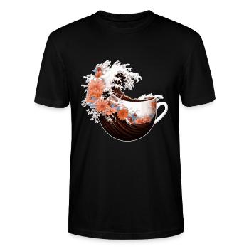 Weltkaffeetag in der Kanagawa-Welle - Stanley/Stella Unisex Bio-T-Shirt CRAFTER - Schwarz - Vorne - Alina (178cm) & Michal (187cm)