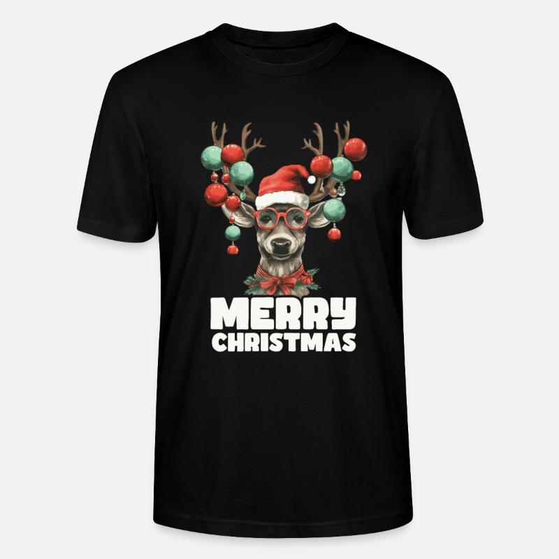 Renne avec boules de Noël et chapeau - T-shirt bio CRAFTER Stanley Stella Unisexe - noir