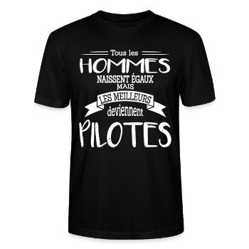 Métier pilote cadeau humour drôle avion piloter - T-shirt bio CRAFTER Stanley Stella Unisexe - noir - Devant - Alina (178cm) & Michal (187cm)