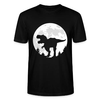 Mond Dinosaurier Dino Shirt Geschenk - Stanley/Stella Unisex Bio-T-Shirt CRAFTER - Schwarz - Vorne - Alina (178cm) & Michal (187cm)