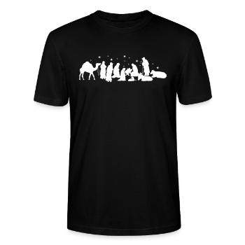 Weihnachten Krippe Shirt Geschenk - Stanley/Stella Unisex Bio-T-Shirt CRAFTER - Schwarz - Vorne - Alina (178cm) & Michal (187cm)