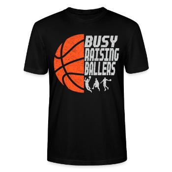 Basketball Papa Vater Busy Raising Ballers - Stanley/Stella Unisex Bio-T-Shirt CRAFTER - Schwarz - Vorne - Alina (178cm) & Michal (187cm)