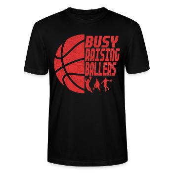 Basketball Papa Busy Raising Ballers Geschenkidee - Stanley/Stella Unisex Bio-T-Shirt CRAFTER - Schwarz - Vorne - Alina (178cm) & Michal (187cm)