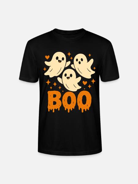 Cute Ghosts BOO – Funny Halloween Design - Stanley/Stella CRAFTER Unisex Organic T-Shirt - black