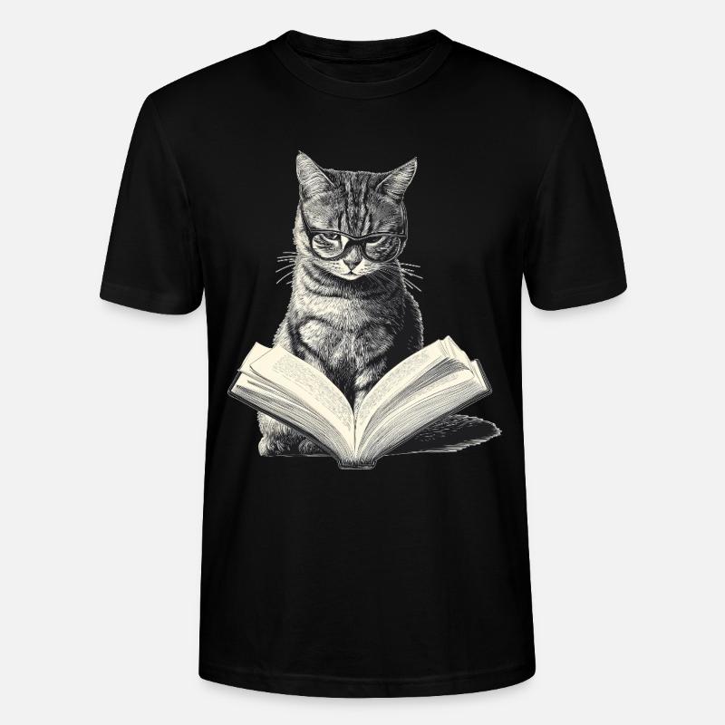 Katze liest Buch - Stanley/Stella Unisex Bio-T-Shirt CRAFTER - Schwarz