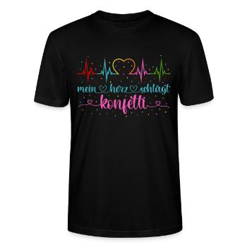 Fasching Herzschlag EKG Mein Herz schlägt Konfetti - Stanley/Stella Unisex Bio-T-Shirt CRAFTER - Schwarz - Vorne - Alina (178cm) & Michal (187cm)