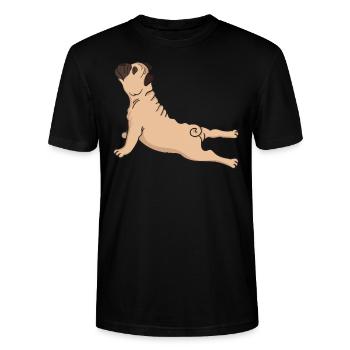 Pug dog yoga exercise gymnastics gift - Stanley/Stella CRAFTER Unisex Organic T-Shirt - black - Front - Alina (178cm) & Michal (187cm)