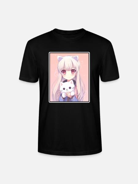 Kawaii pige anime manga pige kat - Stanley Stella CRAFTER unisex økologisk-T-shirt - sort