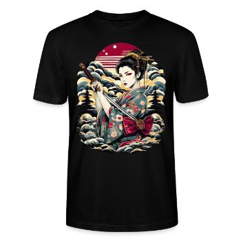 Japanese Geisha - Stanley/Stella CRAFTER Unisex Organic T-Shirt - black - Front - Alina (178cm) & Michal (187cm)