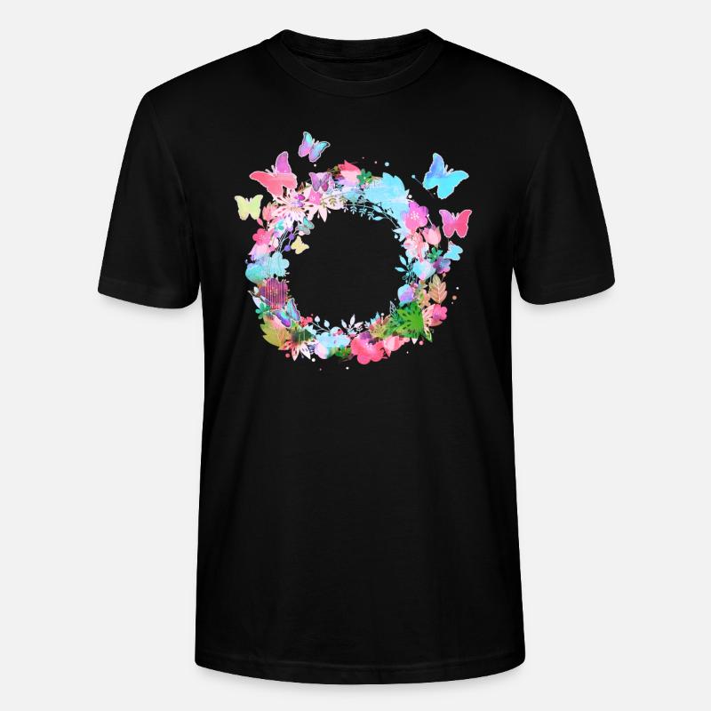 couronne de fleurs,vide, couronne,fleurs,papillons - T-shirt bio CRAFTER Stanley Stella Unisexe - noir