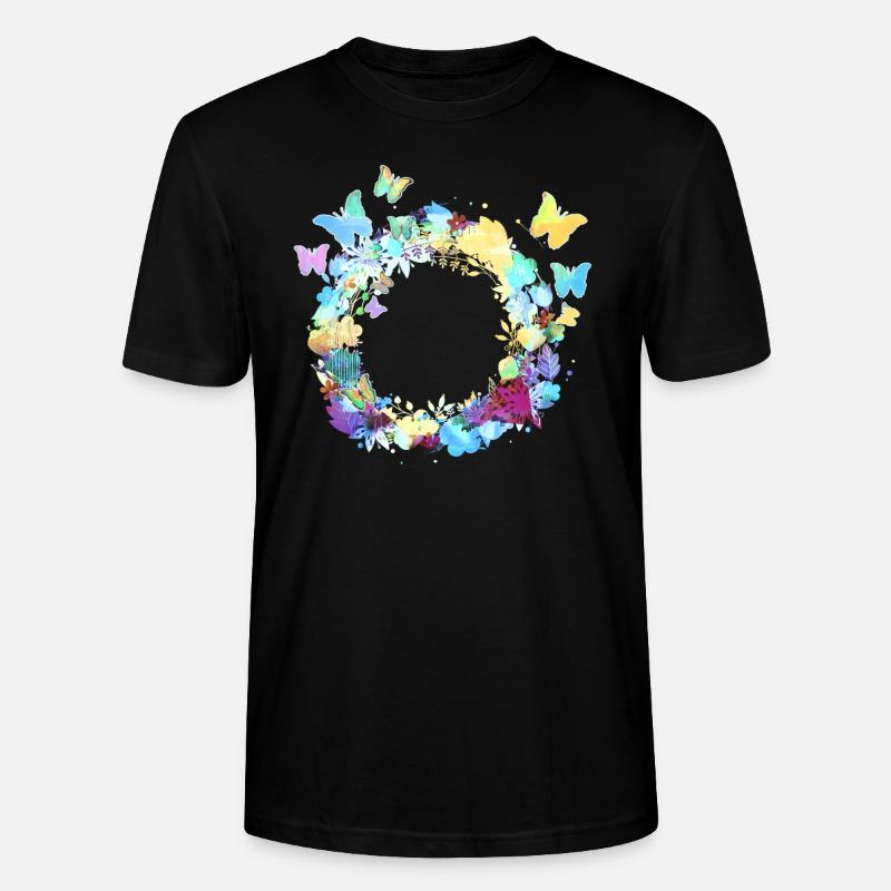 couronne de fleurs,vide, couronne,fleurs,papillons - T-shirt bio CRAFTER Stanley Stella Unisexe - noir